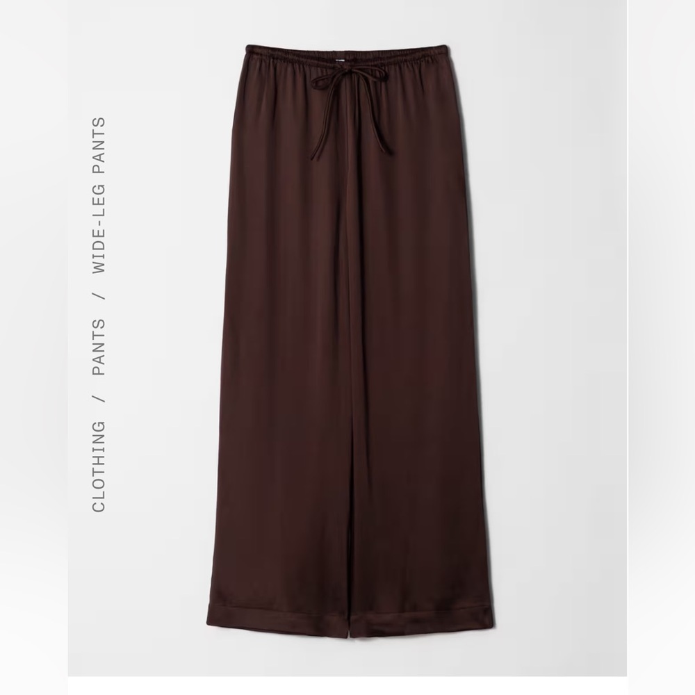 & other stories brown satin drawstring pants size 4